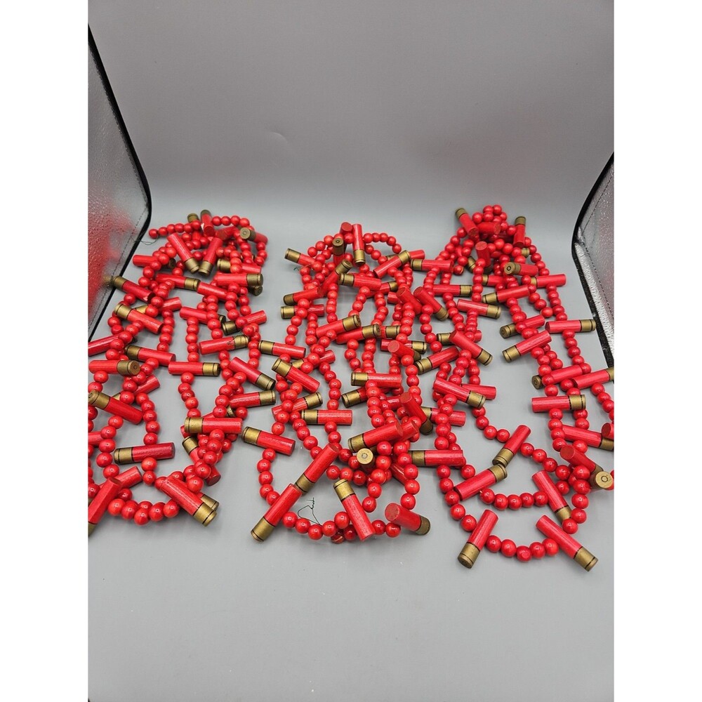Christmas Shotgun Shells Garland Red Hunt 8' Strands Lot Of 3 Total 24' Wooden